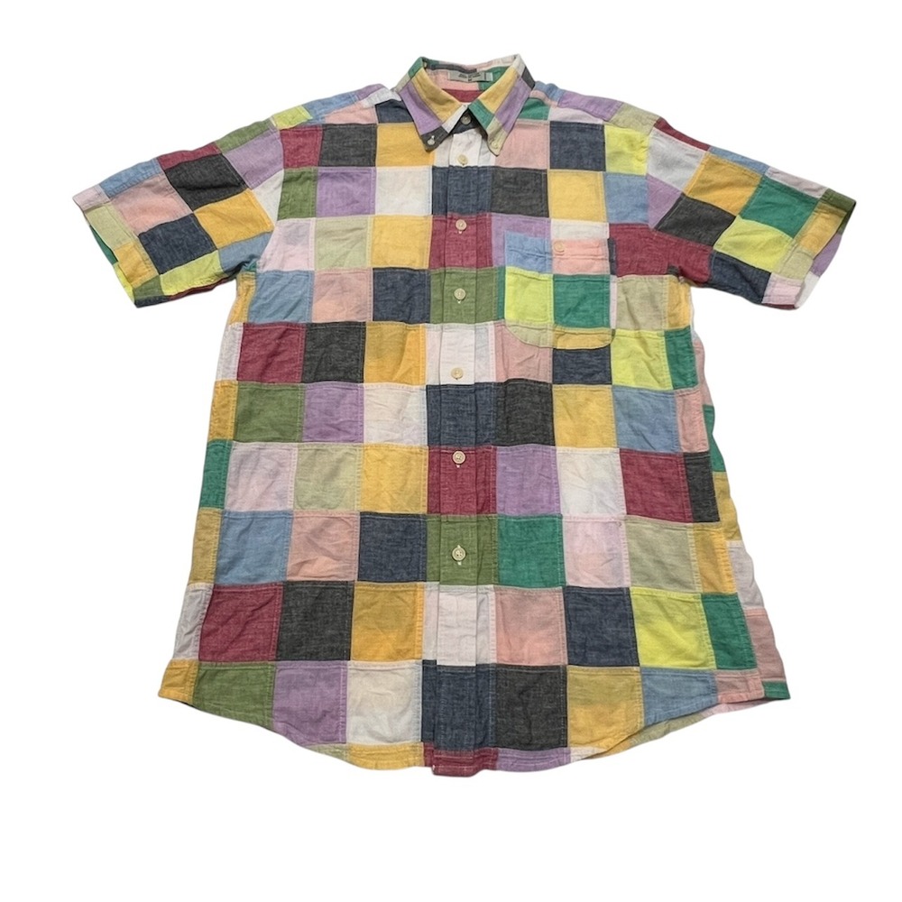 Orvis Madral Patchwork Mens Medium Button Down Shirt India Retro Preppy Cotton